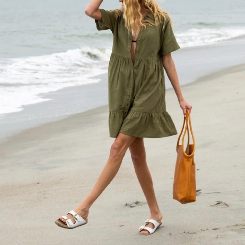 ABLE dress, green button down, 100% cotton, size medium